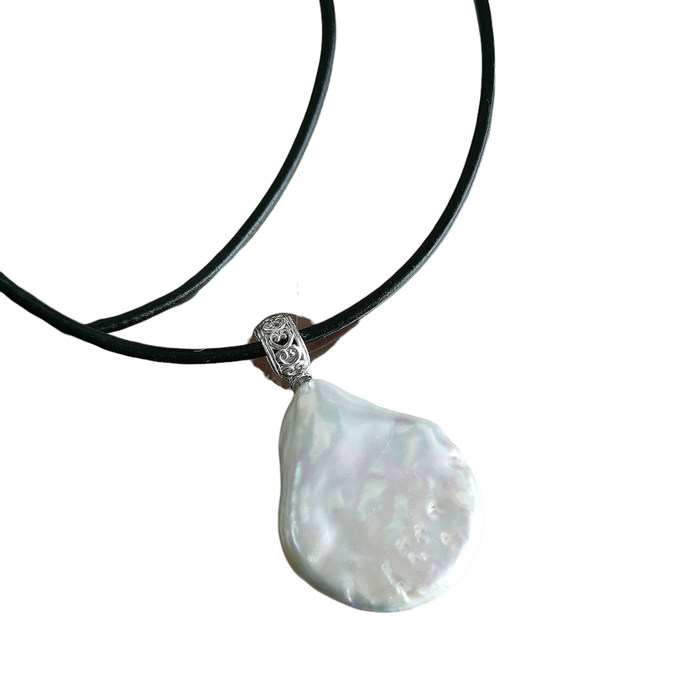 Baroque South Sea pearl pendant necklace in Sterling Silver XL